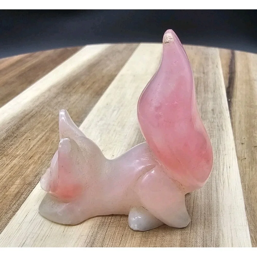 Vintage Carved‎ Pink Alabaster Cat Figurine